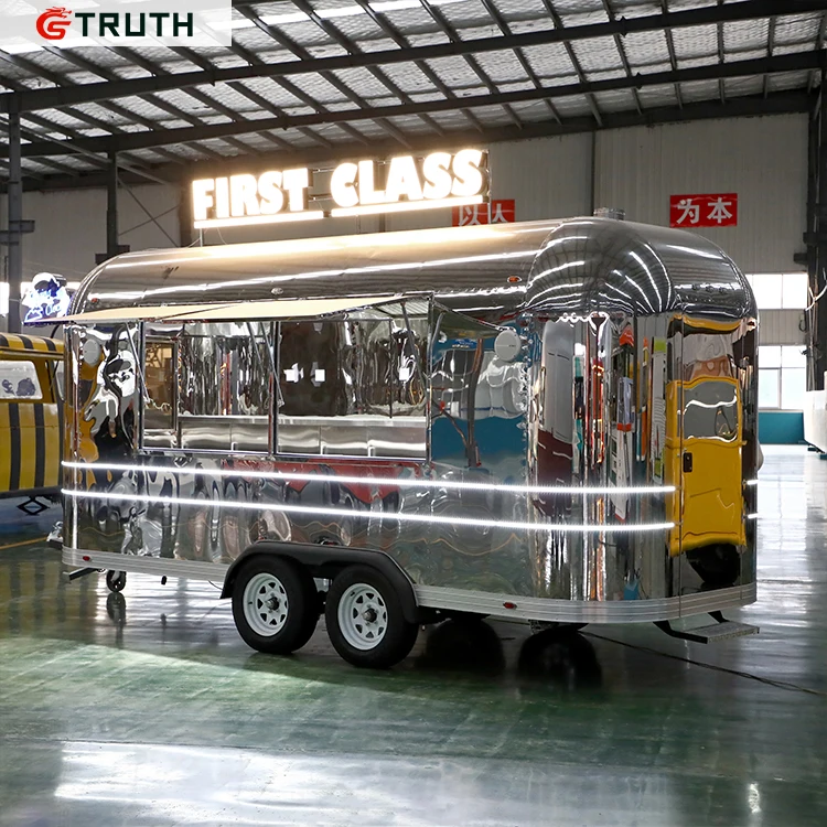 Уличный зеркальный прицеп из нержавеющей стали Airstream для продажи мороженого и напитков