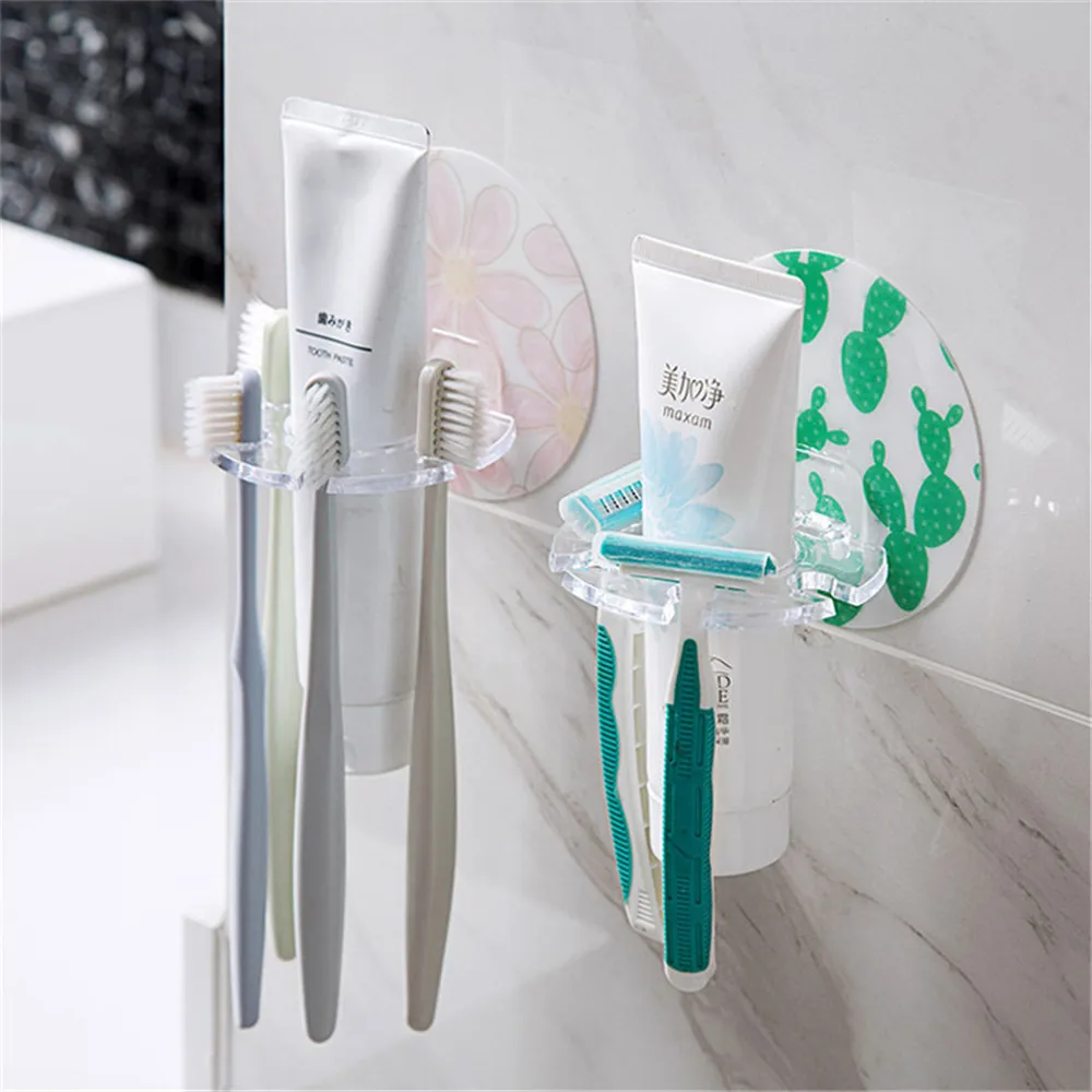 Lovely Cartoon Absorption Wall Hook plastic Toothbrush Holder