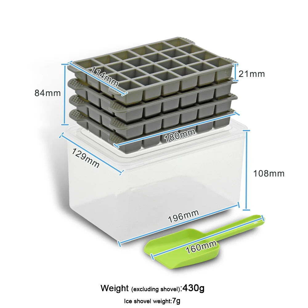 Best selling wholesale square ice cube mold Easy release plastic ice cube tray with lid and bin