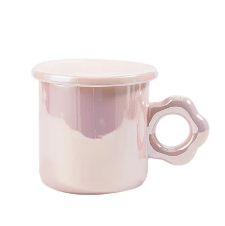 Cute flower mug with lid ins Wind maiden heart Ceramic Water Cup High appearance level home breakfast cup coffee cup
