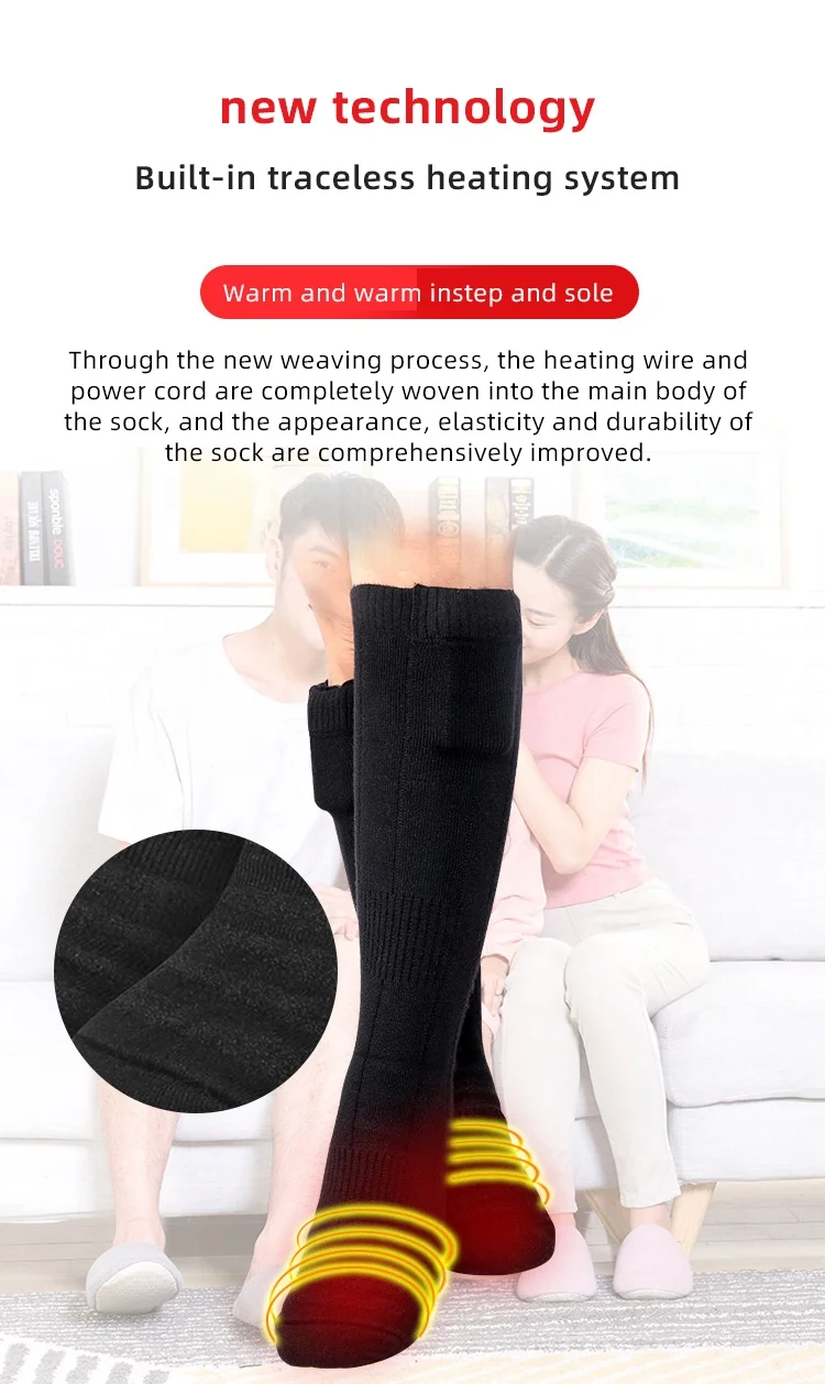 Wholesale Custom Winter Outdoor Ski Women Men Rechargeable Battery Electric Heated Socks