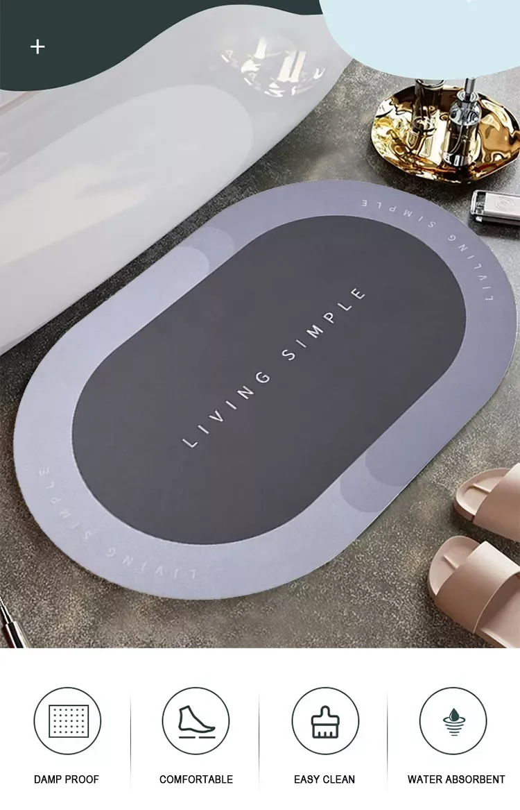 Bathroom Water Absorbent Rubber Door Mats Diatom Mud Floor Mat Kitchen Carpet Anti Slip Diatomite Bath Mat