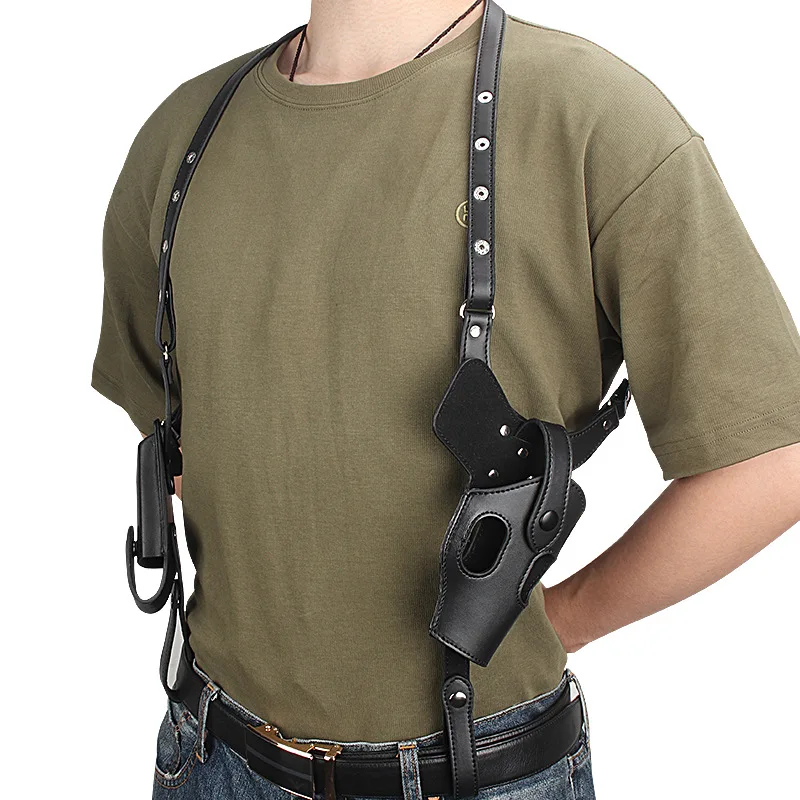 Outdoor tactical shoulder leather armpit holster  portable double hidden light  holster