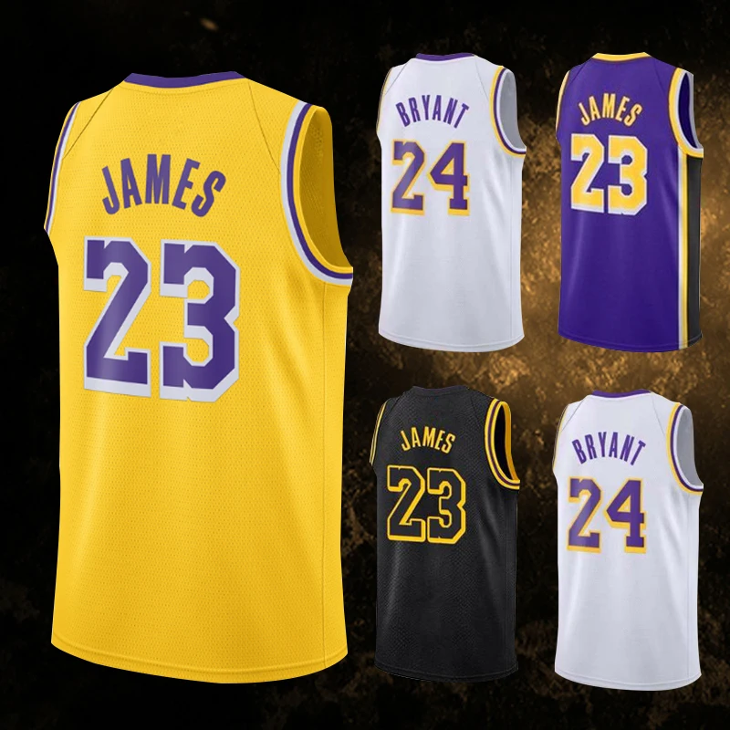 Лучшее качество Брайант № 24 Джеймс № 23 фирменный логотип Женская одежда для баскетбола мужская фиолетовая желтая белая баскетбольная Футболка