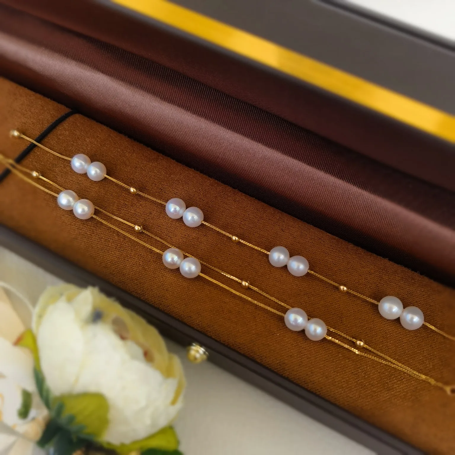 New arrival 18k 14k Solid Gold Jewelry Bracelets Women Double Chains Luxury Design with Pearls
