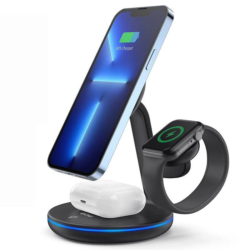 Wholesale Cell phone Charging Dock Fast Qi 15w 3 In 1 Wireless Charger Station With Magnetic