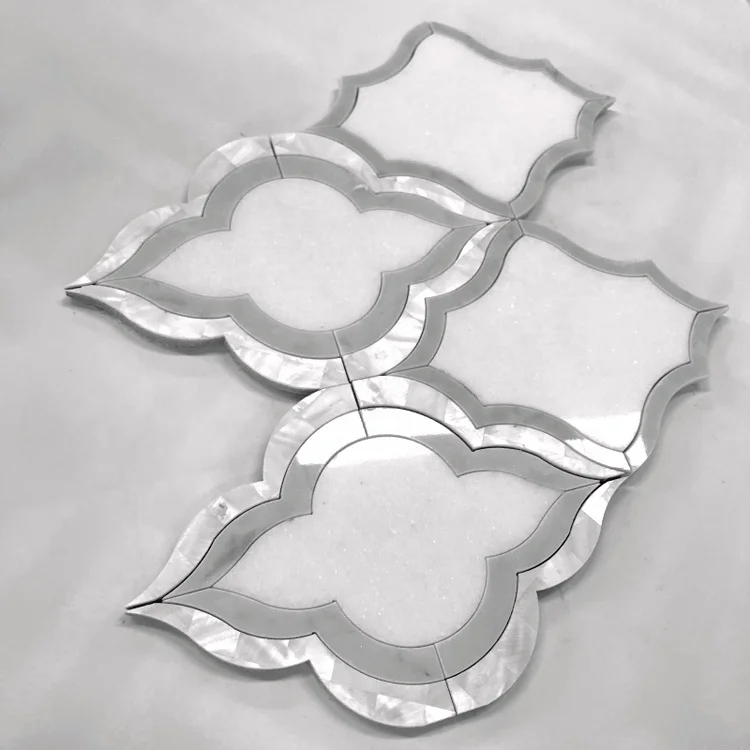 DTH Stone Pure white marble with shell water jet mosaic tiles for wall decoration