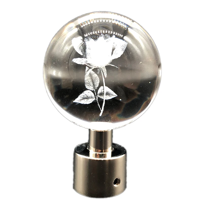 High class ball shape rose in the crystal curtain rod finial
