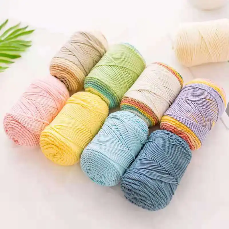 Хлопчатобумажная пряжа радужной расцветки, 100 г, акриловая пряжа для вязания крючком