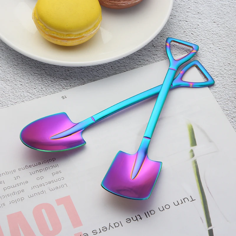 
Creative Colorful Stainless Steel Shovel Shape Spoon For Tea Coffee Cream Dessert 