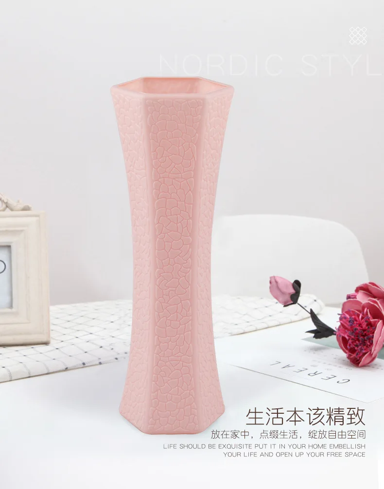 High Quality European Style Flower Vase for Office Table Decor,Geometric Plastic Artificial Flowers Arrangements Vases Crafts
