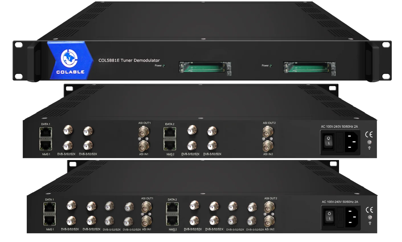 Professional Decoder 8 Tuners DVB-S2  ISDB-T DVB-C input  ASI IP for Multiplexer  CAM Ci Slot available RF Demodulator  COL5881E