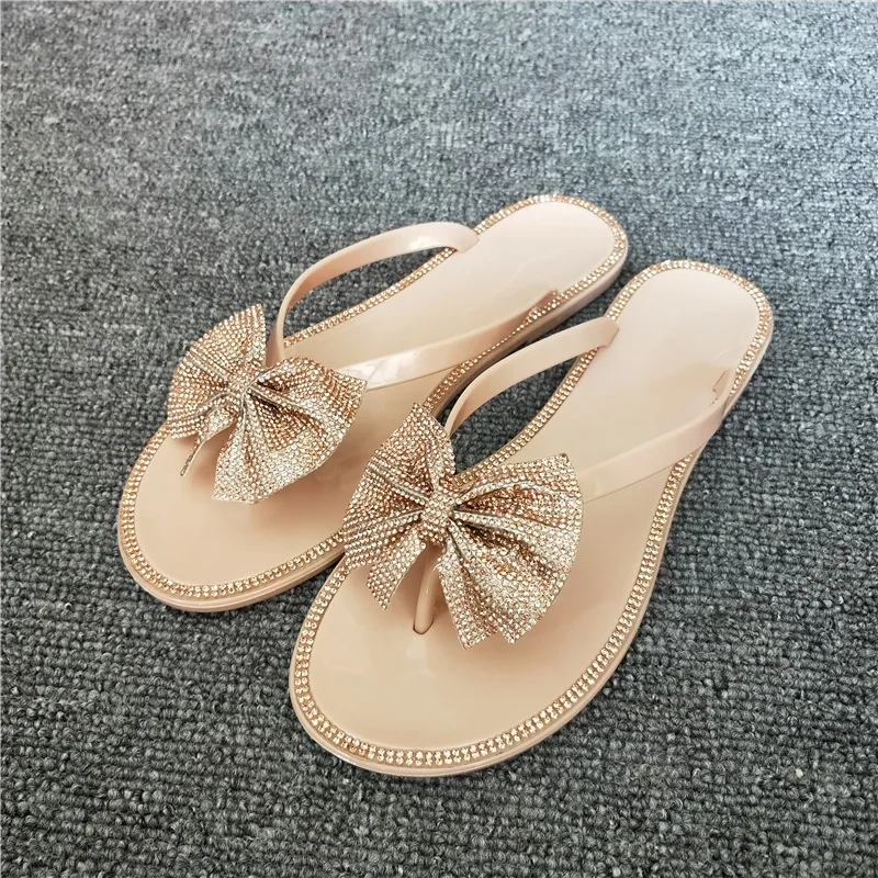 2021 Hot Sales Rhinestone Butterfly Bow Sandals Diamond Slippers Glitter Stone Women Slides Bow Brazil Flip Flop