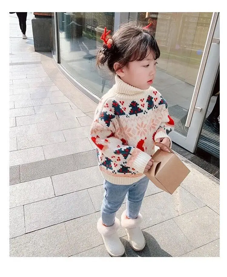 C1 Customs Knitted Children Sweaters Christmas Cartoon Pattern Baby Cardigan Clothes Toddler Tops Sweater For Kids