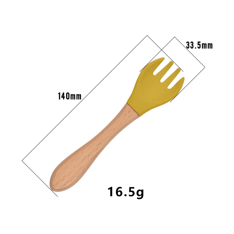 Top Selling Baby Soft Silicone Feeding Forks Nature Materials Infant Silicone Tips Baby Fork With Wooden Handle