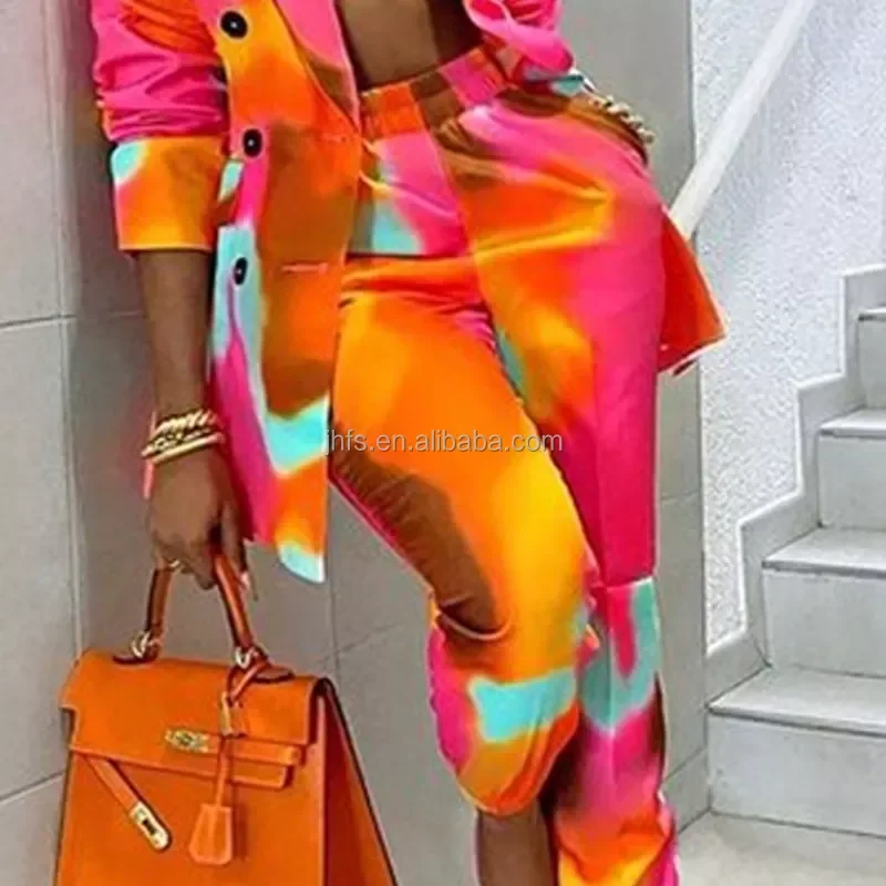 J&H fashion tie dye blazer pants set 2 piece fall 2021 women clothes formal suits