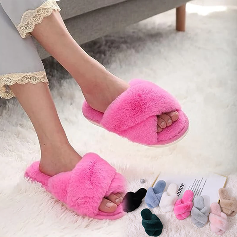 Custom Ladies House Fuzzy Fluffy Warm Flip-Flops Slippers Cross Band Memory Open Toe Women Fur Home Pumpkin Slippers for women