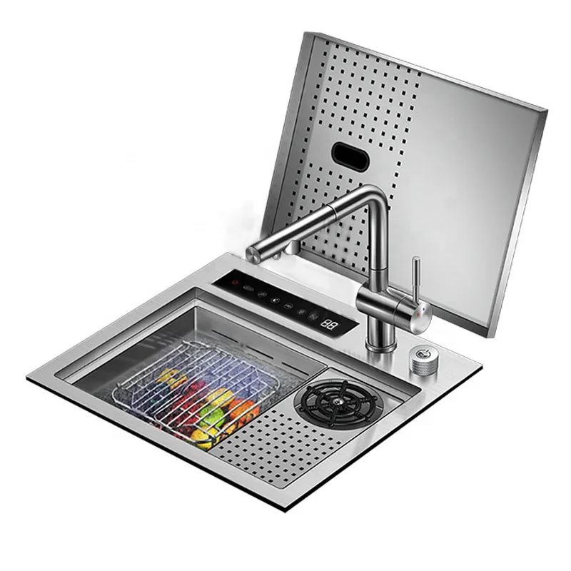 2024 stainless steel 304 dual catalyst purification kitchen sink single bowl handmade small size kitchen sink with glass rinser