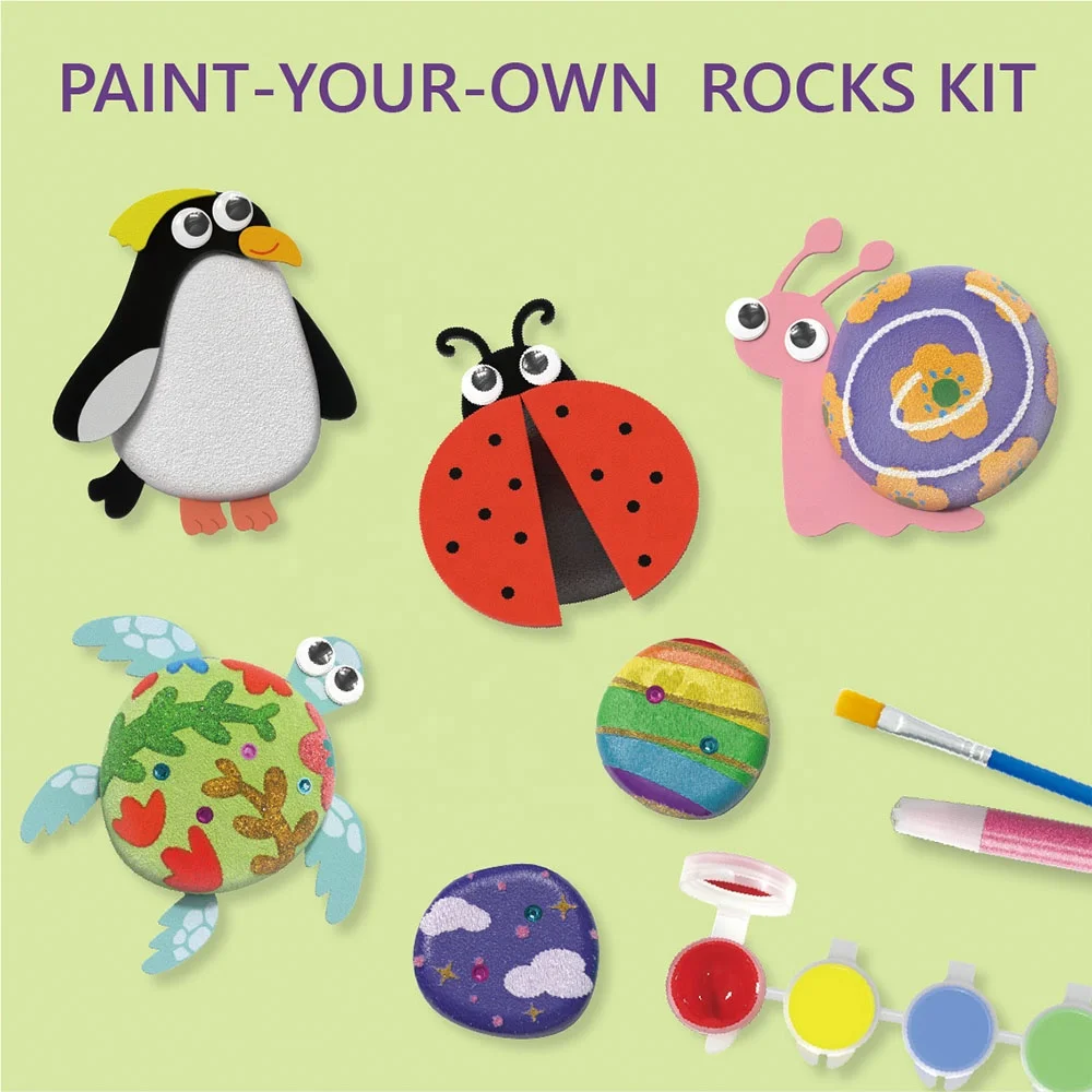 Creative Rock Painting Kit EVA Dec. Colorful Animal Rocks DIY Arts & Crafts for Kids