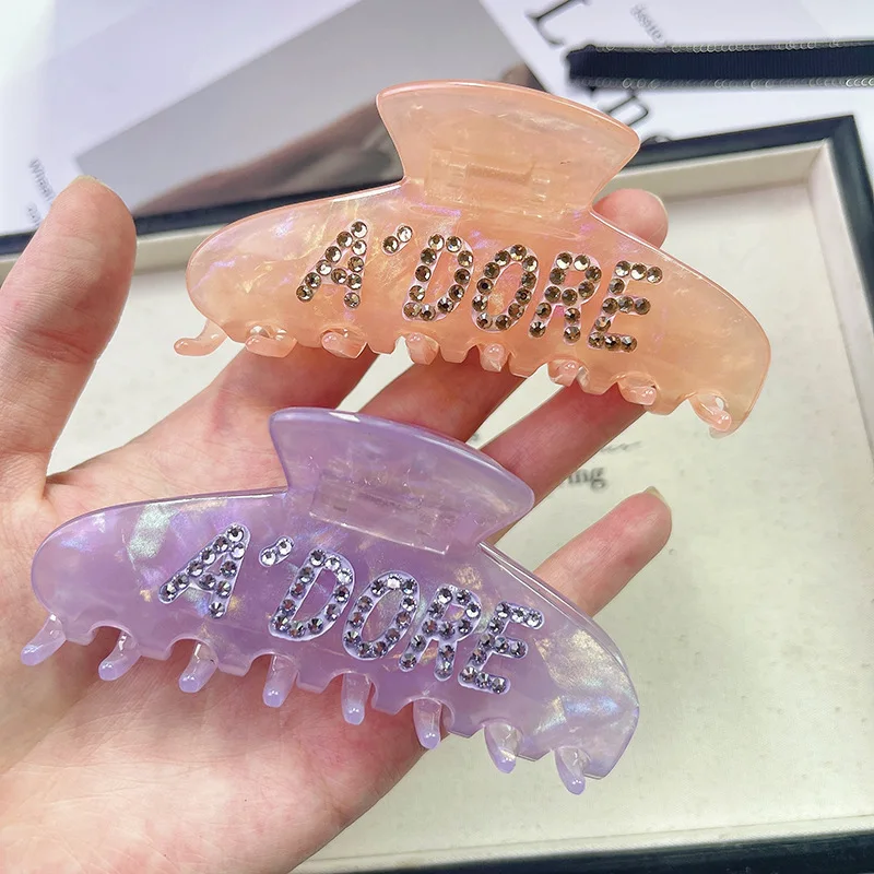 Summer Letter crystal clip textured acetic acid shark clip headdress fashion hair grab clip