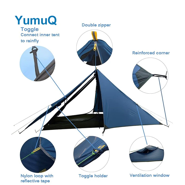 YumuQ 1-2 4 Man Person 10D 15D 20D Nylon Ultralight Waterproof Camping Dome Single Rodless Tent