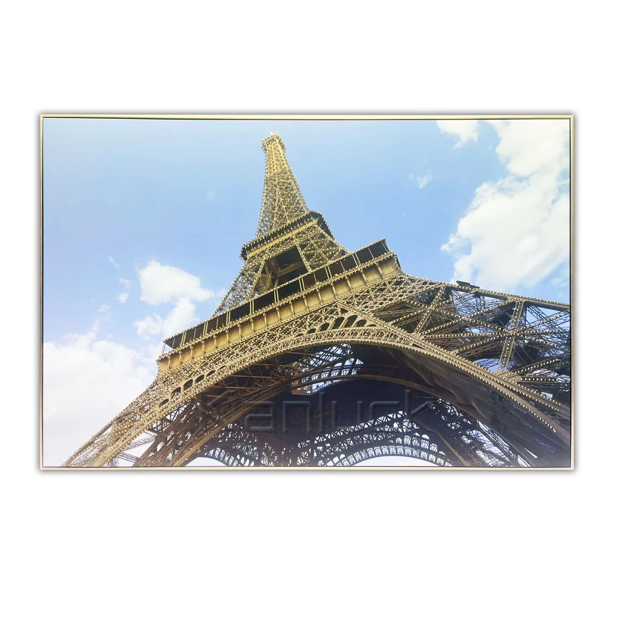 Eiffel Tower Wall Art With Rhinestone Scenery  Embellished  Floated Canvas Art  For Home Decor