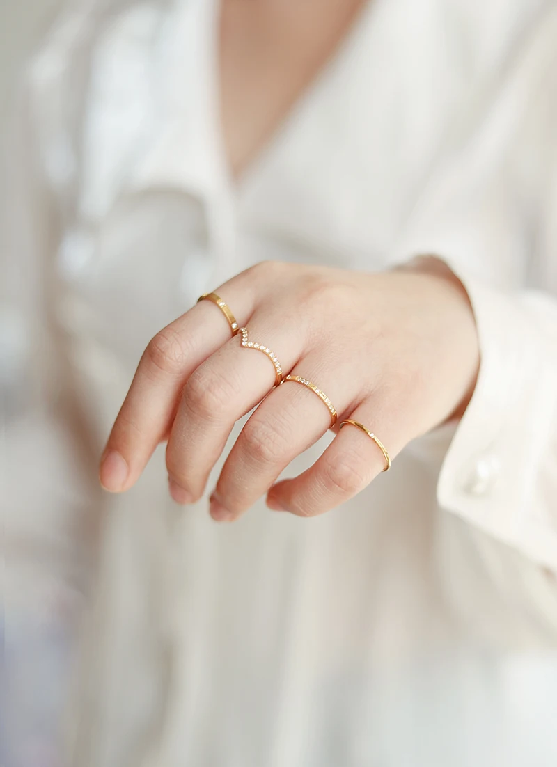 Minos Stainless Steel Zircon Rings Minimalist Jewelry 18K Gold Plated Multiple CZ Zircon Stone Diamond Rings for Women