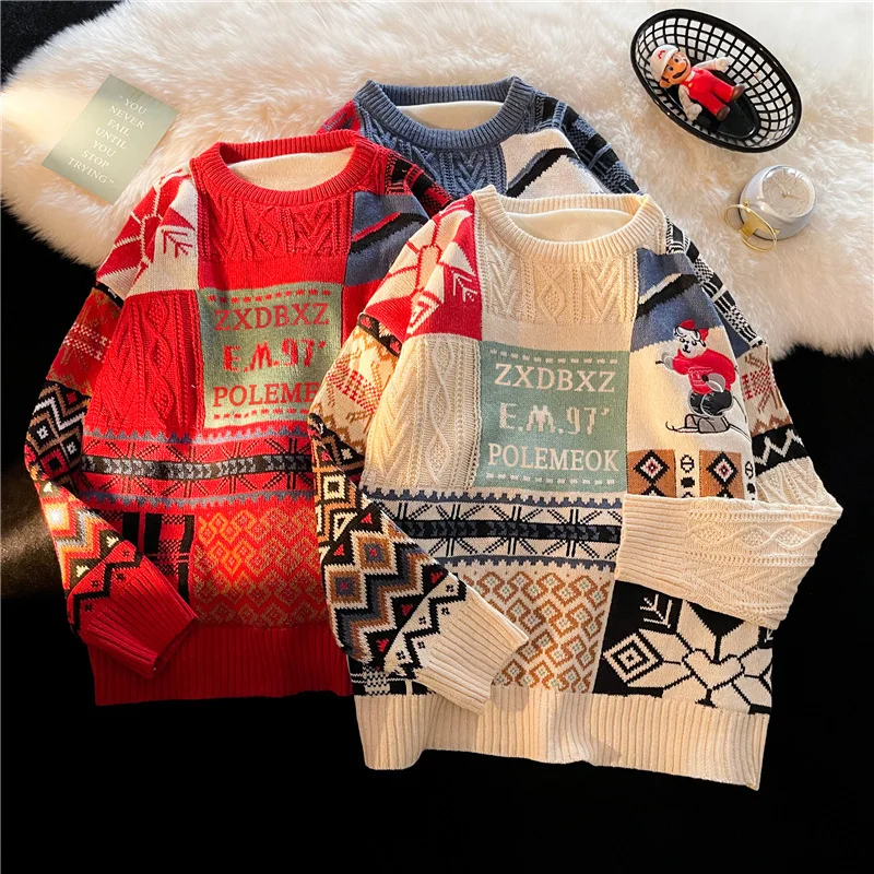 Loose thick and warm knit sweater autumn and winter Trendy and versatile unisex outfit Christmas couple sweater
