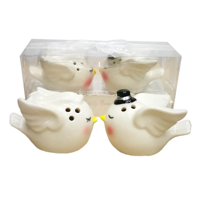 Ywbeyod Angel Birds Cake Topper Ceramic Bride and Groom Love Birds Salt and Pepper Shaker Spice Jar Indian Wedding Return Gift