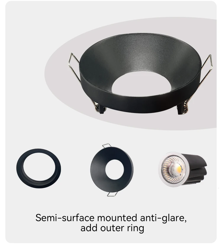 Fixed GU10 downlight frame black anti glare ceiling semi-mounted downlight housing