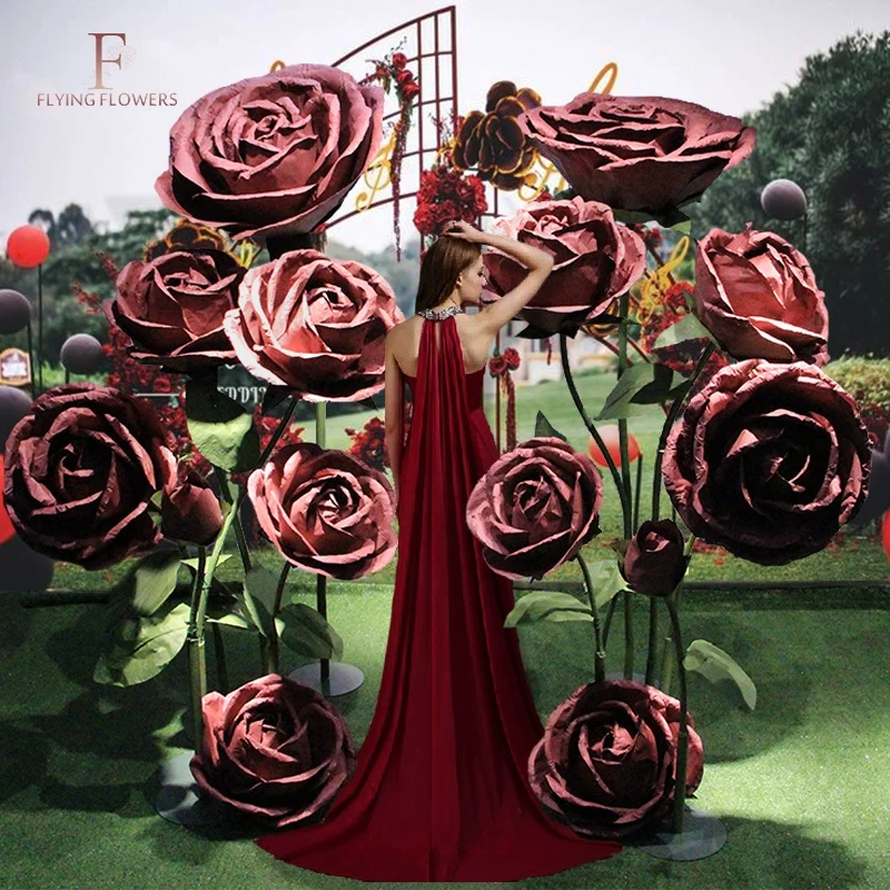 New China artificial wedding decoration Best sell design giant rose paper flowers