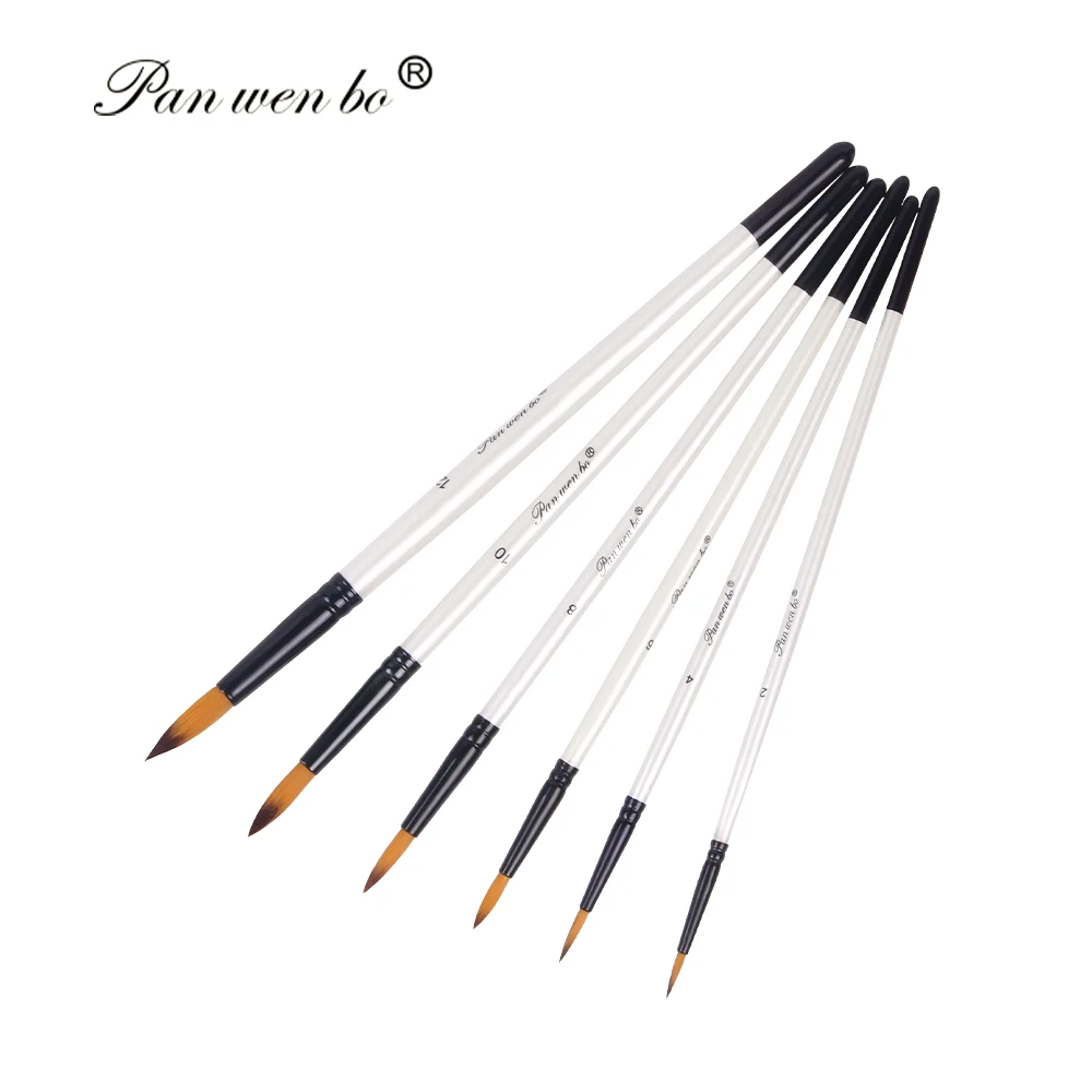 6pcs Pearl White Barrel Nylon Oil Brush Round Flat Hair Shape With Wood Handle Painting Brush Wholesale