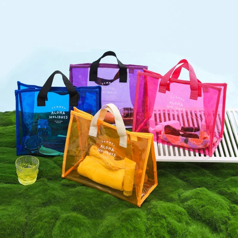 Large Trendy Summer Jelly Pvc Clear Transparent Vinyl Beach Shopper Tote Bags