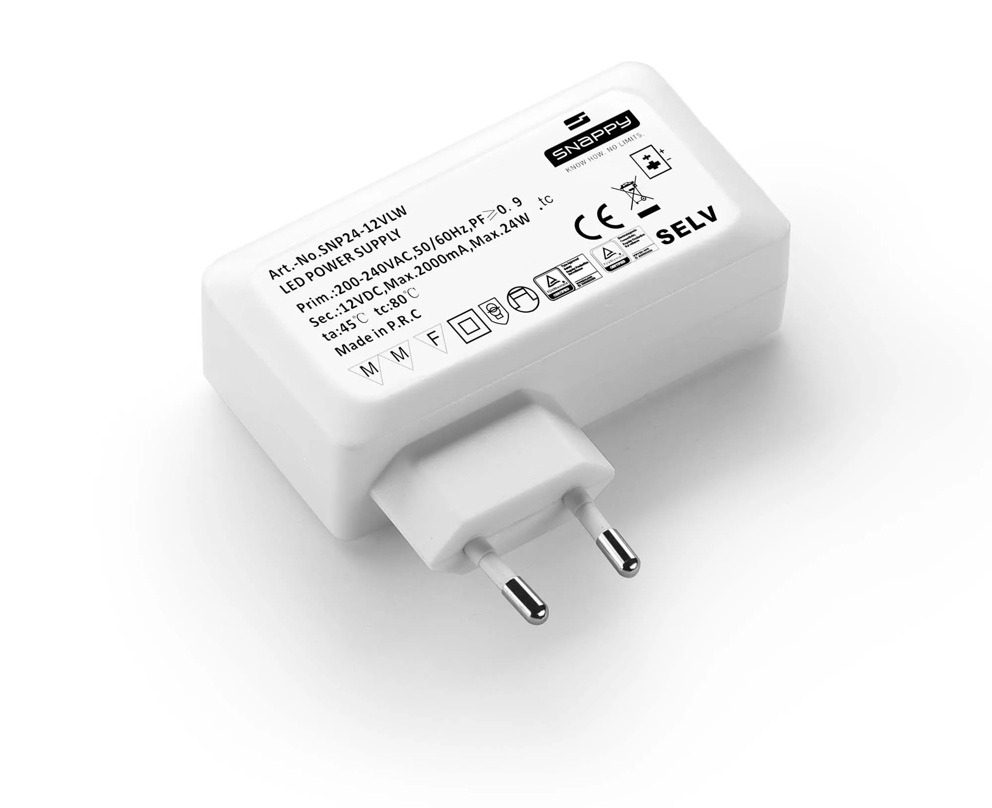 SNP24-VLW input 200-240VAC 12V/24V 24W hpf constant voltage plug-in for desk lighting LED Driver manufacturer supplier