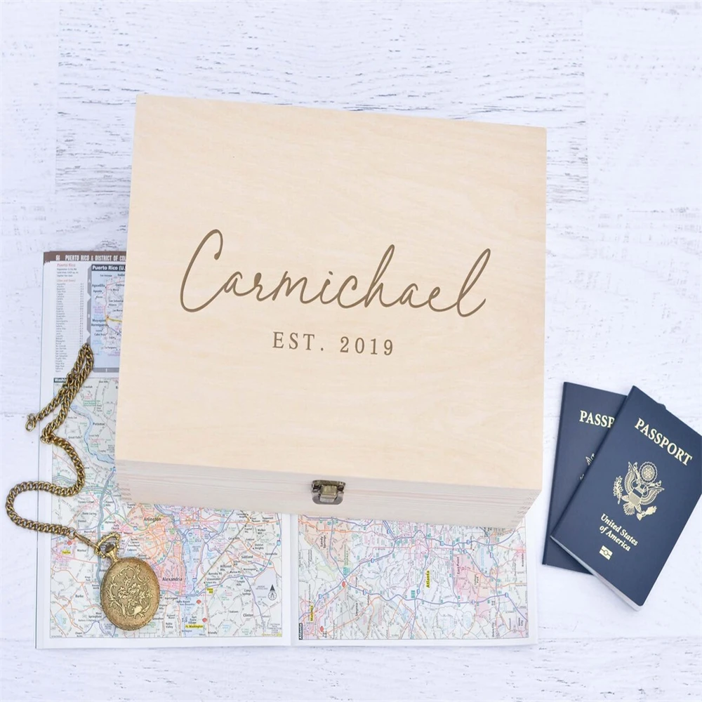 Wholesale Custom Hinges Keepsake Wooden Personalized Unfinished Handmade Pine Memory Storage Engraved Gift Box