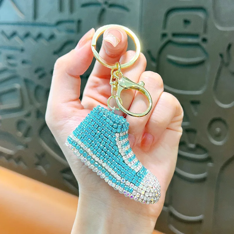 New Full Rhinestone Shoe Keychains Couple Bling Diamond 3d Sneaker Key Chain For Woman Bag Car Keyring Metal Key chain for sale