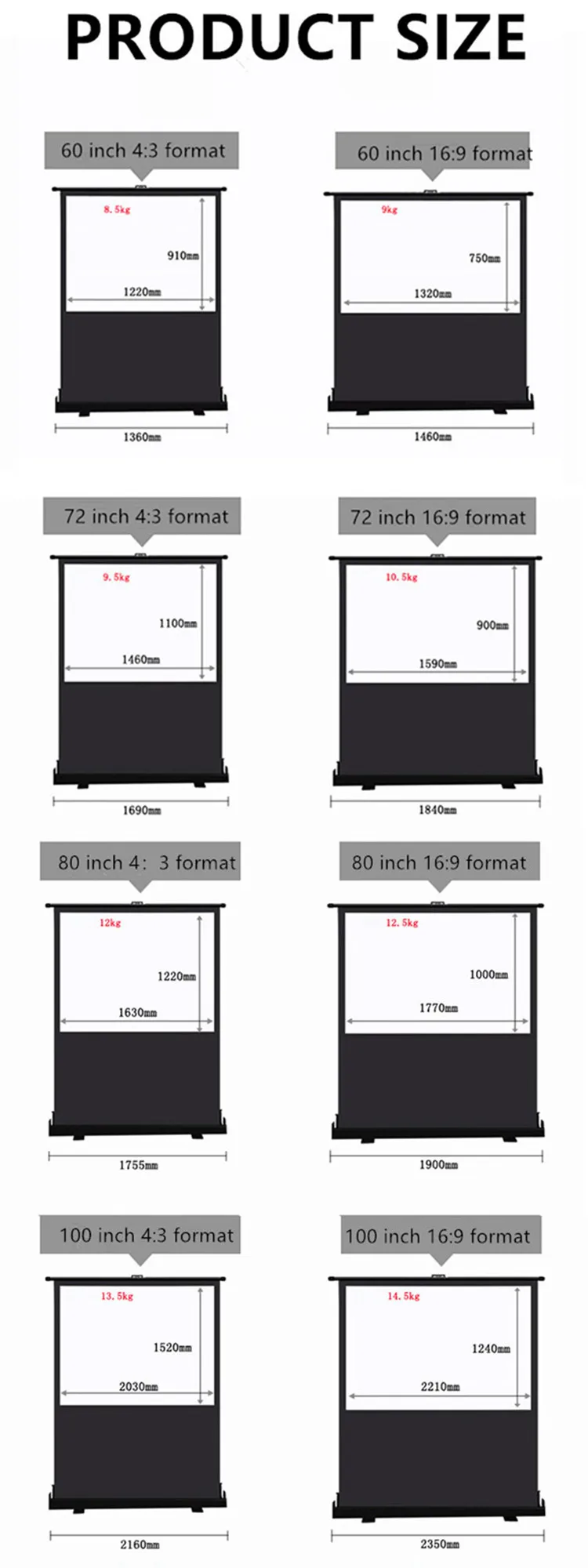 XJK 100inch 16:9  Floor-up projection screen  Pull Up Alr Projection Screen With The black Crystal For The 3d 4k Projector