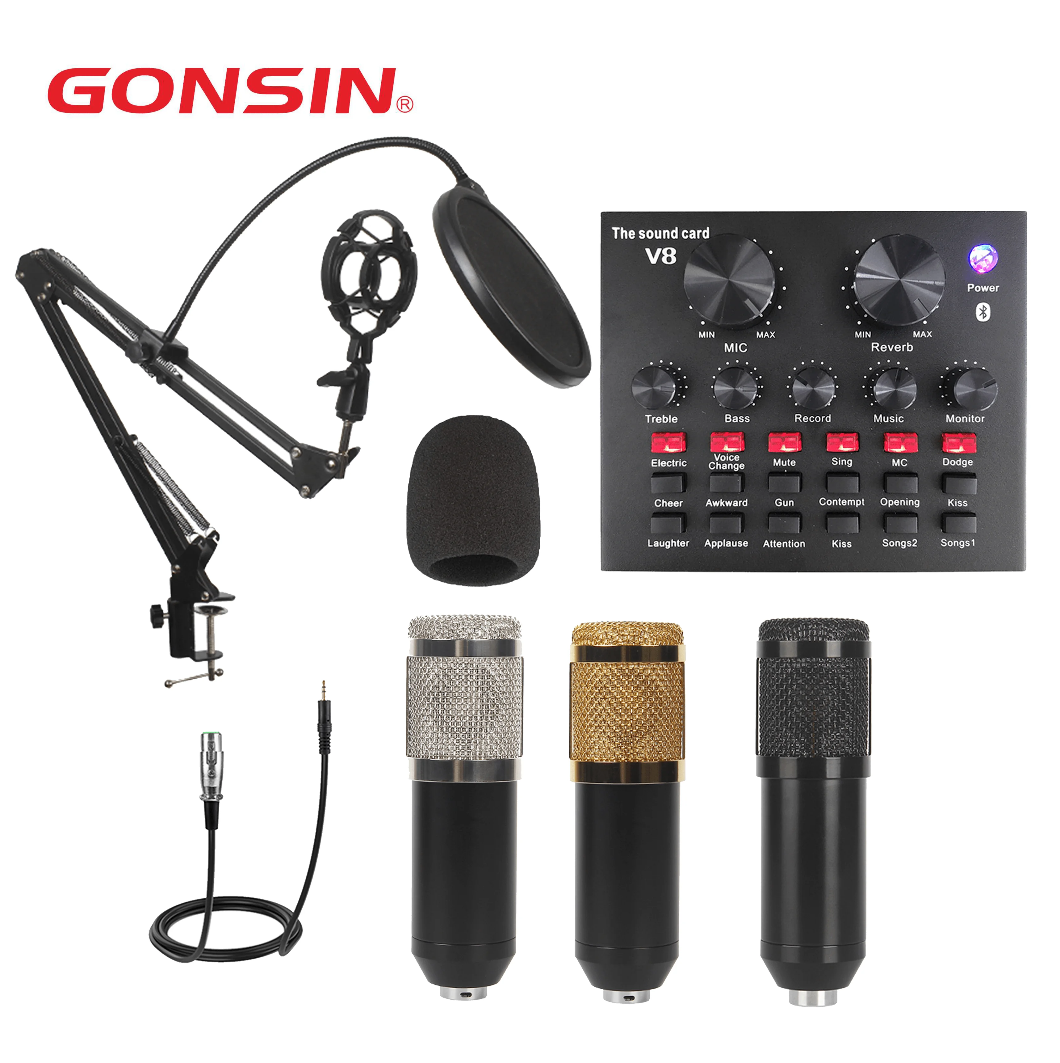  Внешний миксер звуковой карты GONSIN V8 с портативным аудио-интерфейсом для студийной