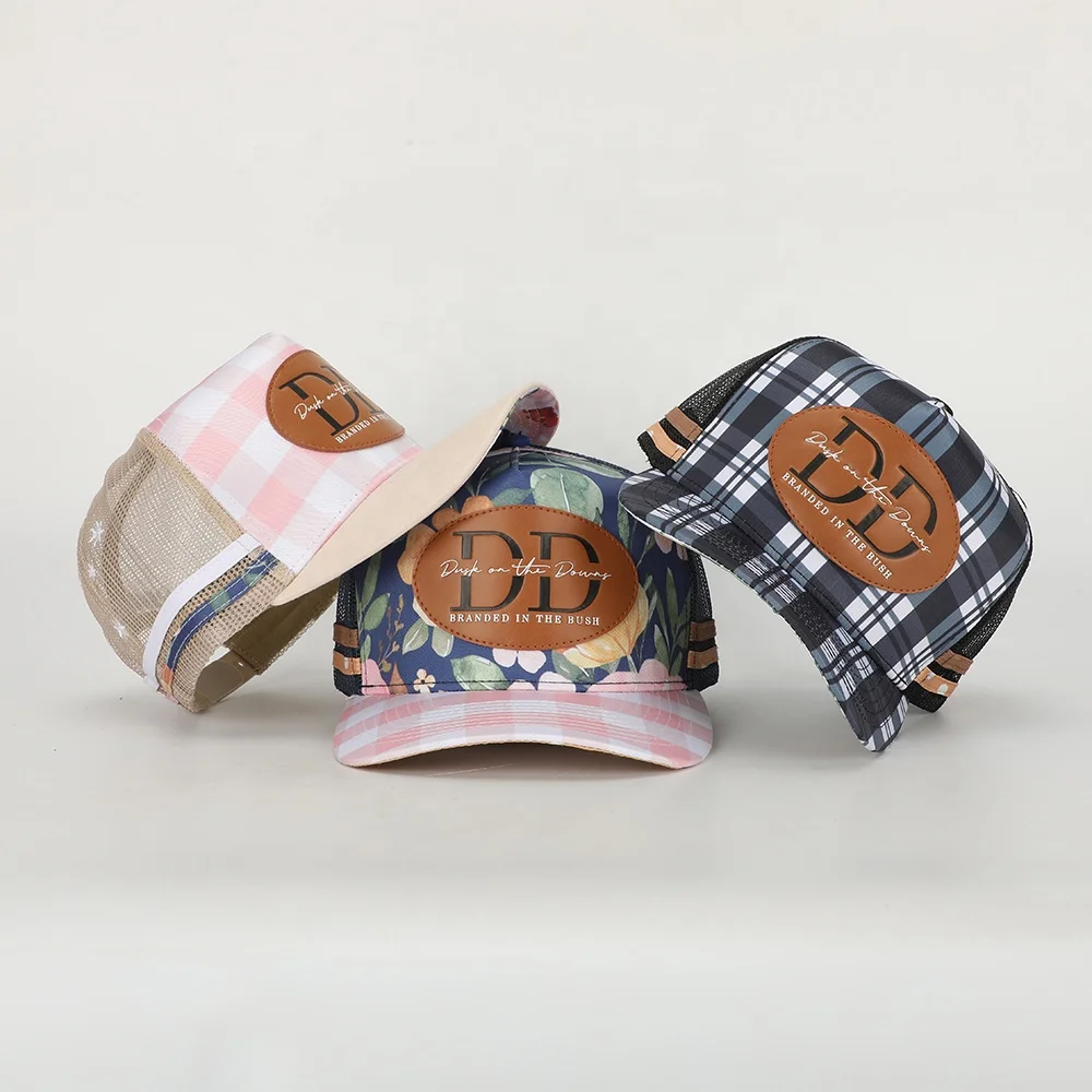 Wholesale Custom Bulk Australia Country High Profile Striped Trucker Hat,5 Panel Leather Patch Logo 2 Side Stripe Gorras Cap