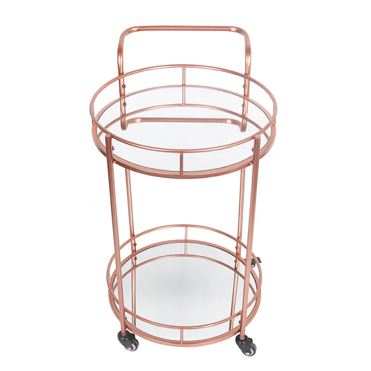  Living Room Corner Rose Gold Beautiful Modern Metal Rolling Hand Wheeled Design Glass Bar