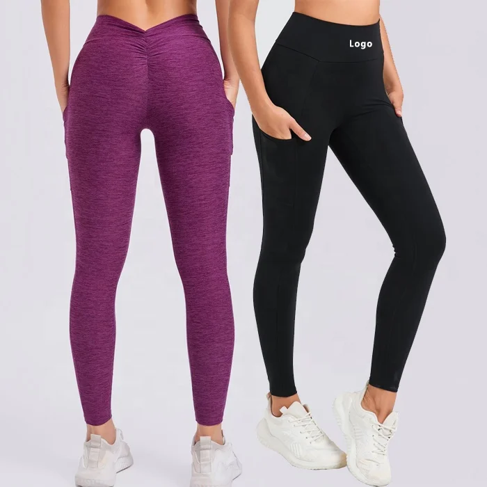 Women High Waist Soft Butt Lifting Yoga Fitness Gym Pants Tummy Control Workout Exercise Outfits Leggings With Side Pockets