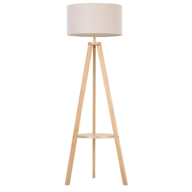 Modern Minimalist Tripod Floor Lamp With  Wood Stand White Shade For Hotel Design Living Room Decoration