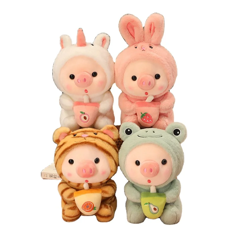 35cm Mengai Adorable Piggy Doll Jumpsuit lovely doll toys Plush Toy In Milk Tea Cup Shape For Children