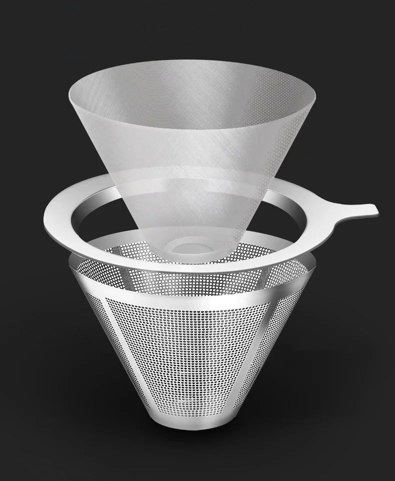 New Design Coffee Dripper Stainless Steel Slow Drip Coffee Filter Metal Cone Paperless Reusable Single Cup Coffee Drip Filter