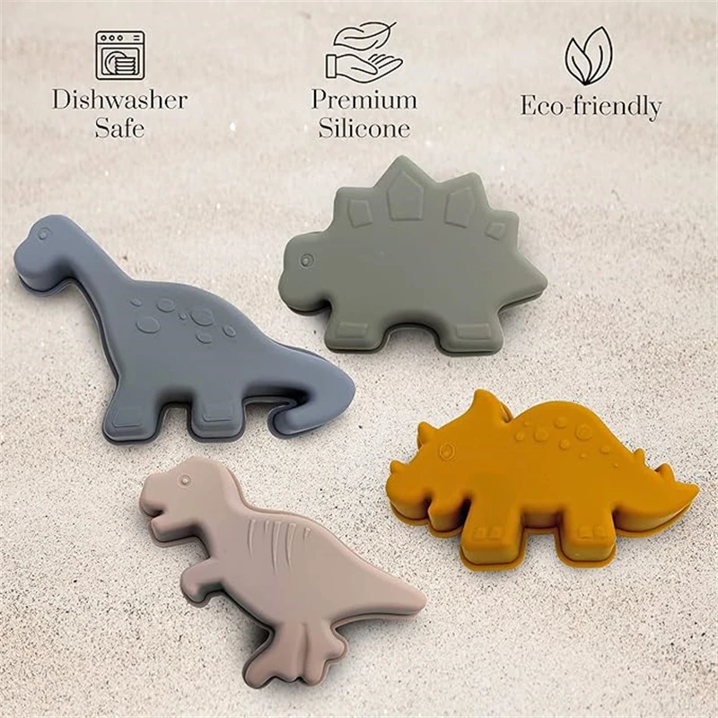 Wholesale Custom Logo Summer Sand Bucket Beach Baby Toys Set Dinosaur Shape Eco Soft Silicone Game Play for Kids DIY