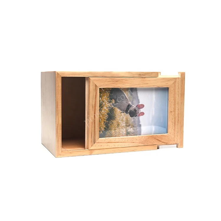 Wholesale low price  picture and text style with photo frame pine pet cat and dog cremation ashes urn s wooden box