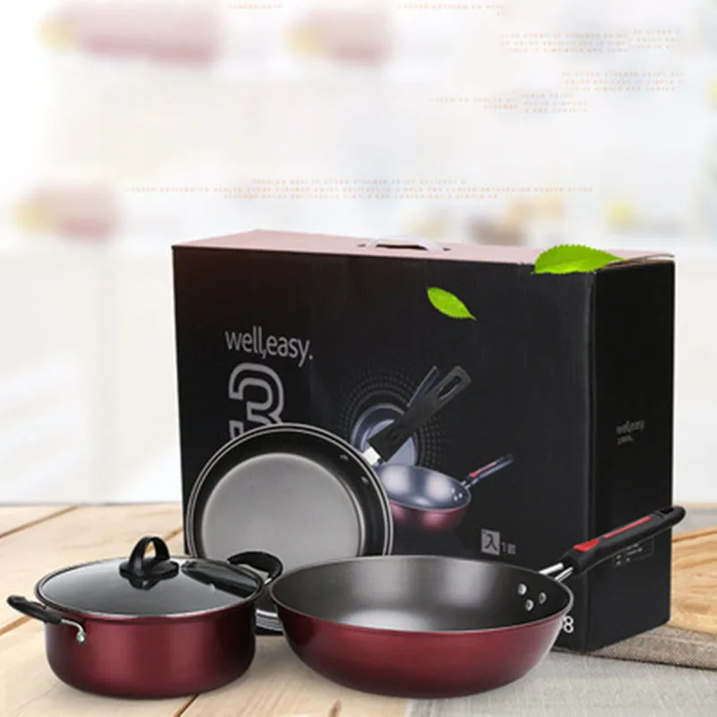 Frying pan set non-stick pan, cast iron frying pan, soup pot three-piece induction cooker available