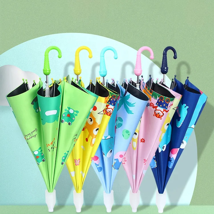 19 inch Promotional Reflective Strip Umbrella Round Corner Black Coating Kids animal Straight Umbrella For Children Gift