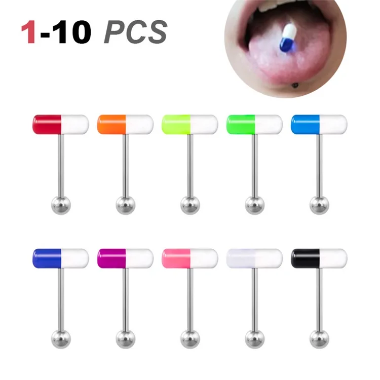 Piercing Jewelry Man Women Colorful Double Color Capsule Tongue Ring Acrylic 10 Color Suit Wholesale Body Piercings
