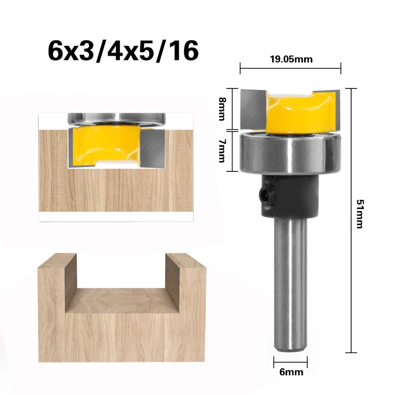 6 Shank 6-Piece set of Copying Slotting Knives Bearing Slotting Knives V-Shaped Knives Wood Router Bits
